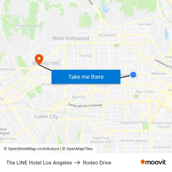 The LINE Hotel Los Angeles to Rodeo Drive map