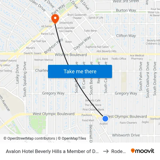 Avalon Hotel Beverly Hills a Member of Design Hotels Los Angeles to Rodeo Drive map