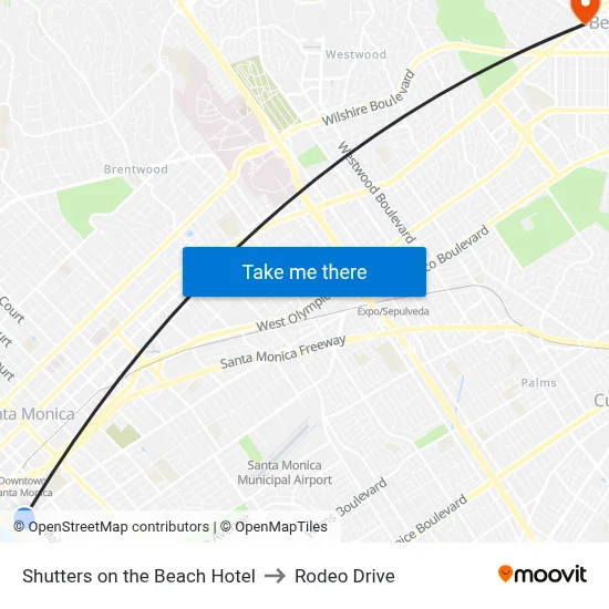 Shutters on the Beach Hotel to Rodeo Drive map