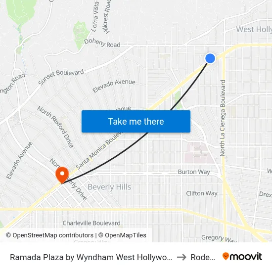 Ramada Plaza by Wyndham West Hollywood Hotel Suites Los Angeles to Rodeo Drive map