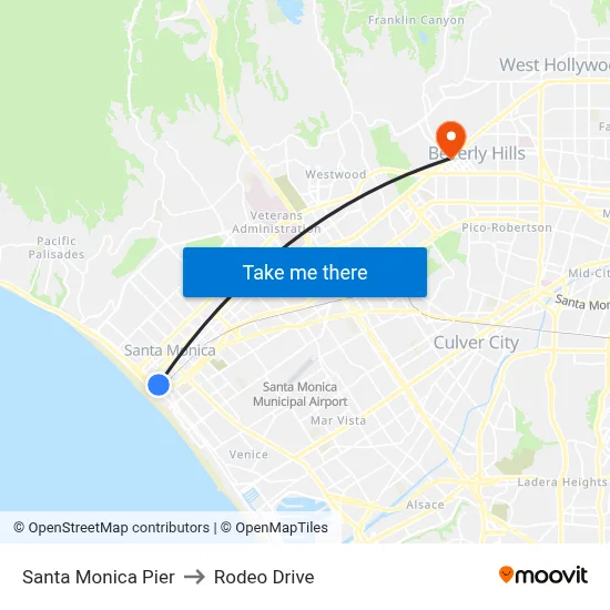 Santa Monica Pier to Rodeo Drive map