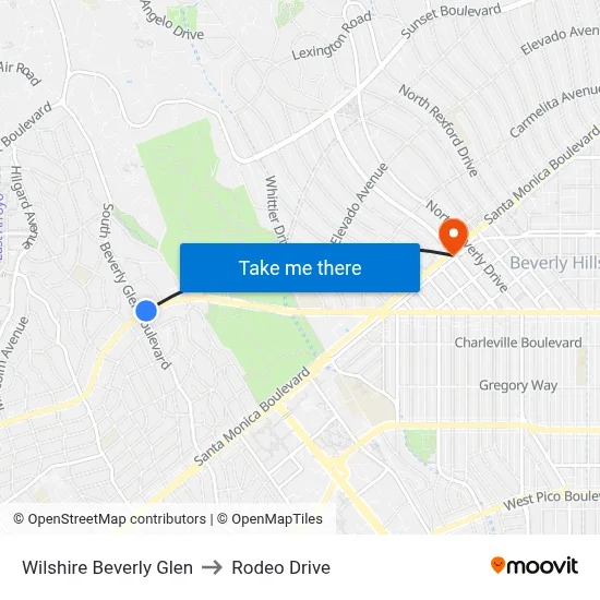 Wilshire Beverly Glen to Rodeo Drive map