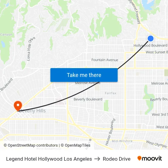 Legend Hotel Hollywood Los Angeles to Rodeo Drive map