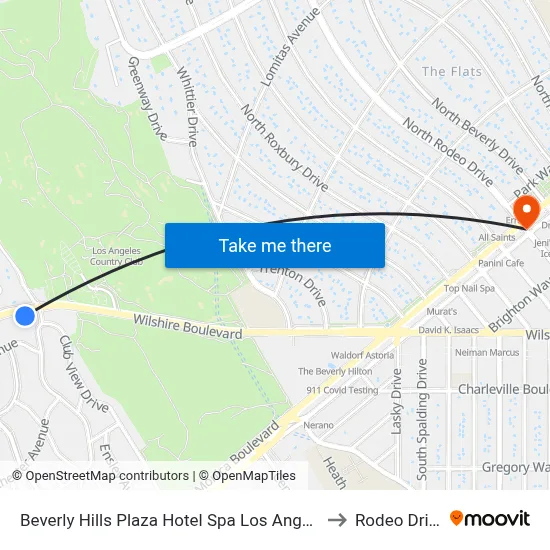 Beverly Hills Plaza Hotel Spa Los Angeles to Rodeo Drive map