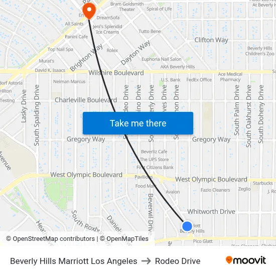 Beverly Hills Marriott Los Angeles to Rodeo Drive map