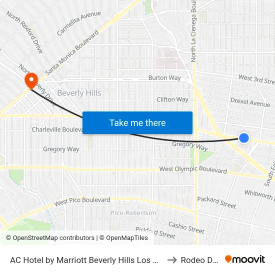 AC Hotel by Marriott Beverly Hills Los Angeles to Rodeo Drive map