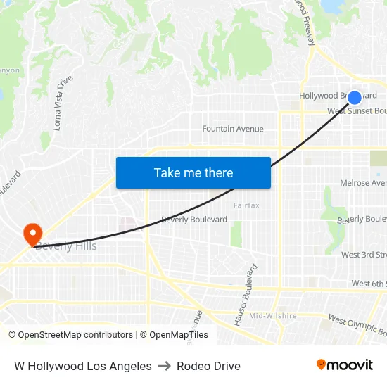 W Hollywood Los Angeles to Rodeo Drive map