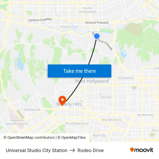Universal Studio City Station to Rodeo Drive map