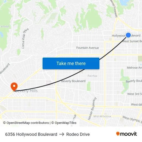 6356 Hollywood Boulevard to Rodeo Drive map