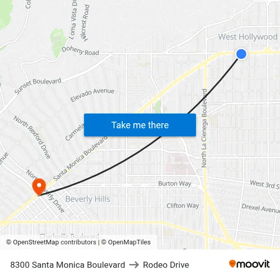 8300 Santa Monica Boulevard to Rodeo Drive map