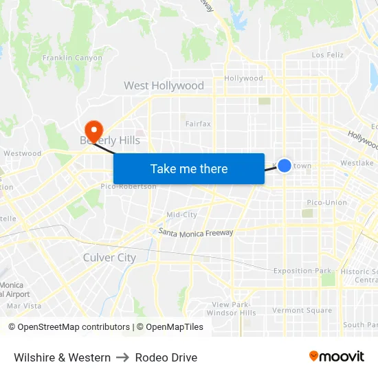 Wilshire & Western to Rodeo Drive map