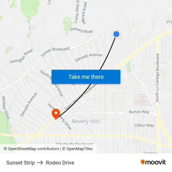 Sunset Strip to Rodeo Drive map