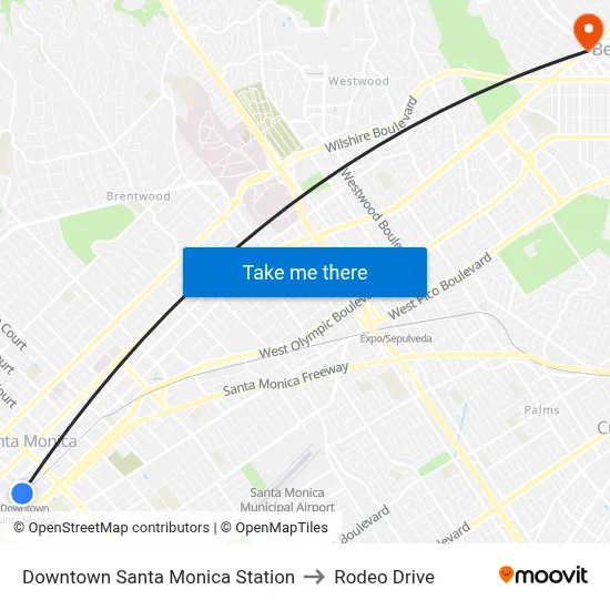 Downtown Santa Monica Station to Rodeo Drive map