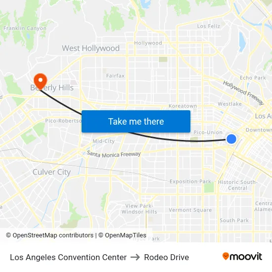 Los Angeles Convention Center to Rodeo Drive map