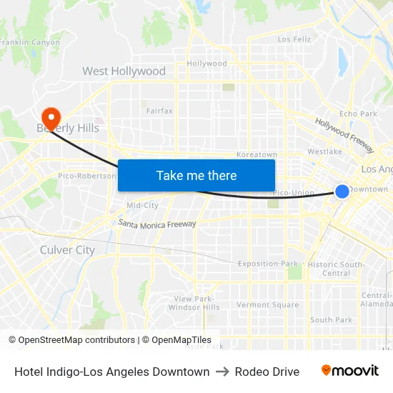 Hotel Indigo-Los Angeles Downtown to Rodeo Drive map