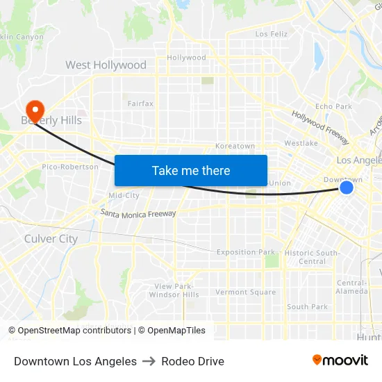 Downtown Los Angeles to Rodeo Drive map