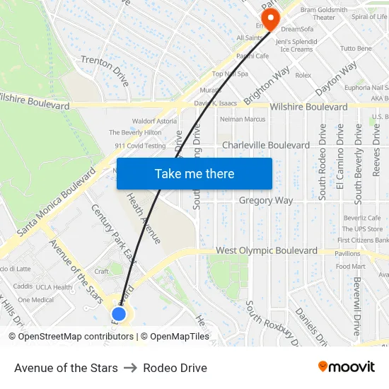 Avenue of the Stars to Rodeo Drive map