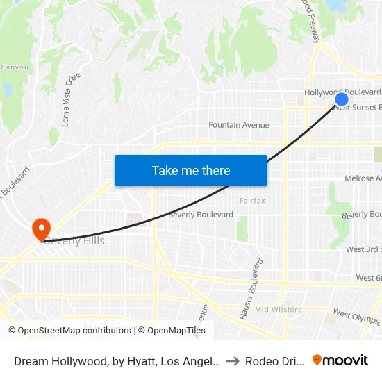 Dream Hollywood, by Hyatt, Los Angeles to Rodeo Drive map