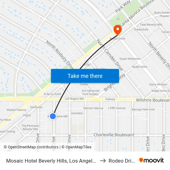 Mosaic Hotel Beverly Hills, Los Angeles to Rodeo Drive map