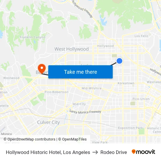 Hollywood Historic Hotel, Los Angeles to Rodeo Drive map