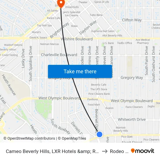 Cameo Beverly Hills, LXR Hotels &amp; Resorts, Los Angeles to Rodeo Drive map