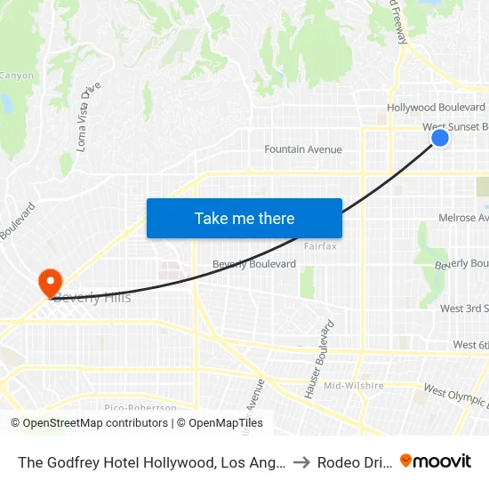 The Godfrey Hotel Hollywood, Los Angeles to Rodeo Drive map