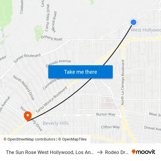 The Sun Rose West Hollywood, Los Angeles to Rodeo Drive map