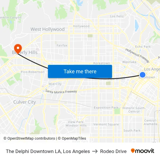 The Delphi Downtown LA, Los Angeles to Rodeo Drive map