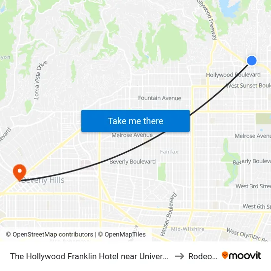 The Hollywood Franklin Hotel near Universal Studios, Los Angeles to Rodeo Drive map