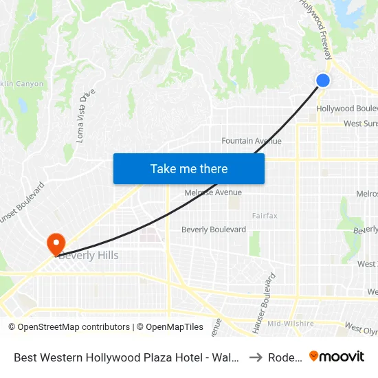Best Western Hollywood Plaza Hotel - Walk of Fame Film City LA, Los Angeles to Rodeo Drive map