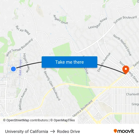University of California to Rodeo Drive map