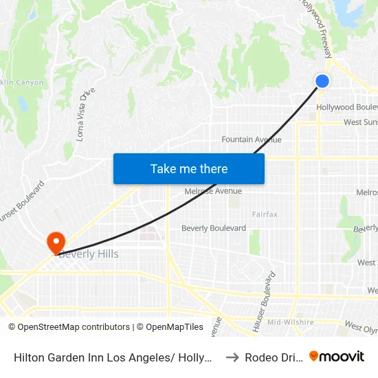 Hilton Garden Inn Los Angeles/ Hollywood to Rodeo Drive map