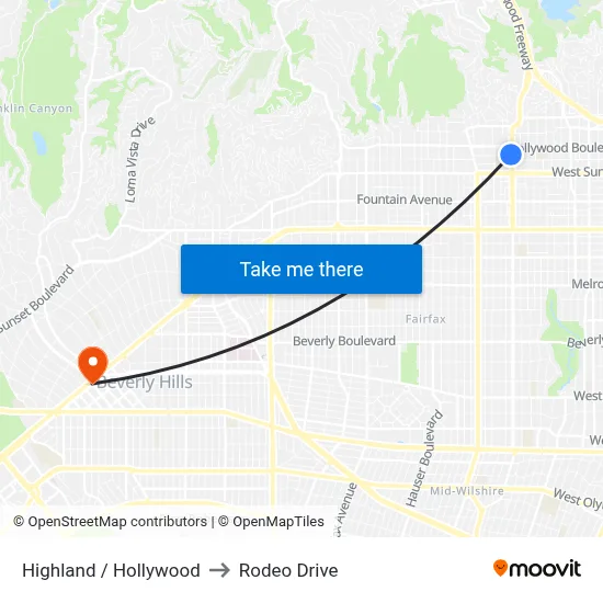 Highland / Hollywood to Rodeo Drive map