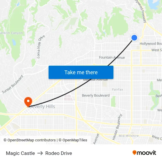 Magic Castle to Rodeo Drive map