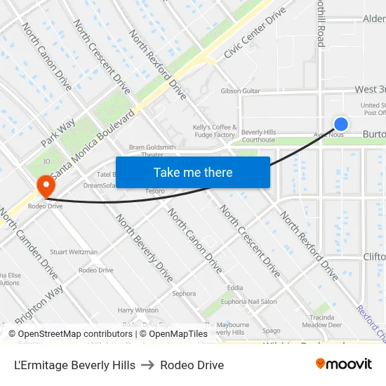 L'Ermitage Beverly Hills to Rodeo Drive map