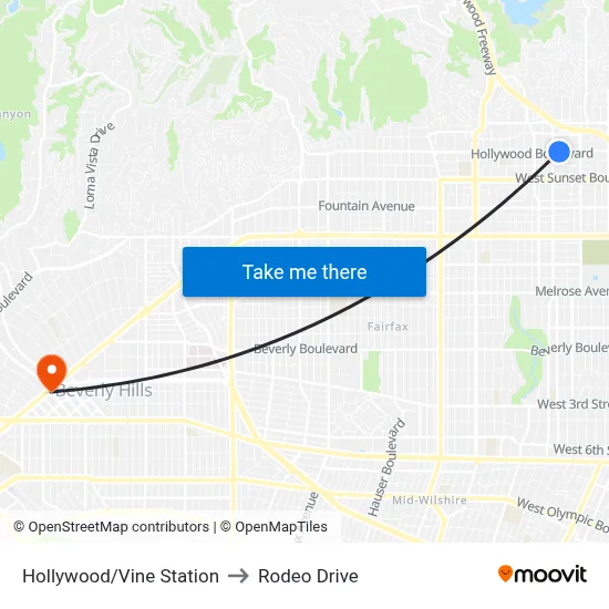 Hollywood/Vine Station to Rodeo Drive map