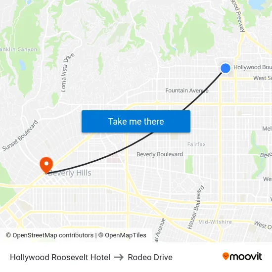Hollywood Roosevelt Hotel to Rodeo Drive map