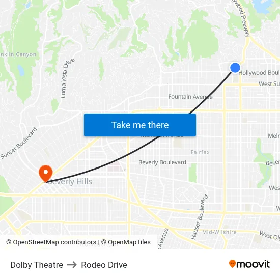 Dolby Theatre to Rodeo Drive map