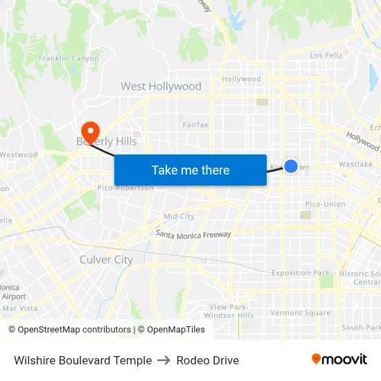 Wilshire Boulevard Temple to Rodeo Drive map