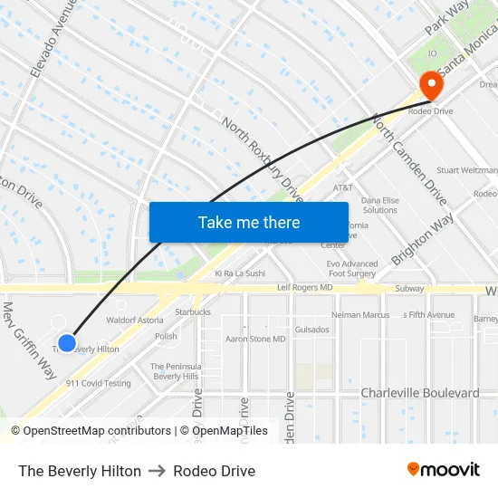 The Beverly Hilton to Rodeo Drive map