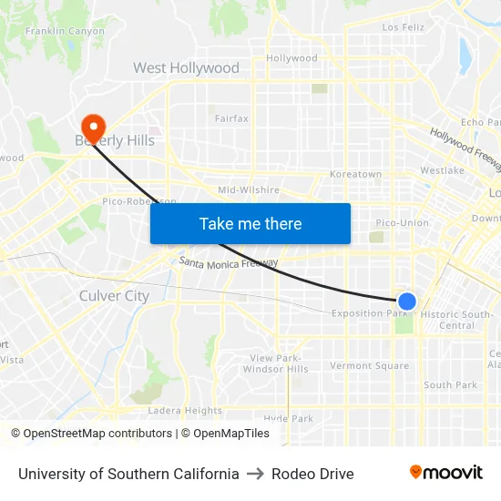 University Of Southern California to Rodeo Drive map