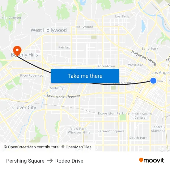 Pershing Square to Rodeo Drive map