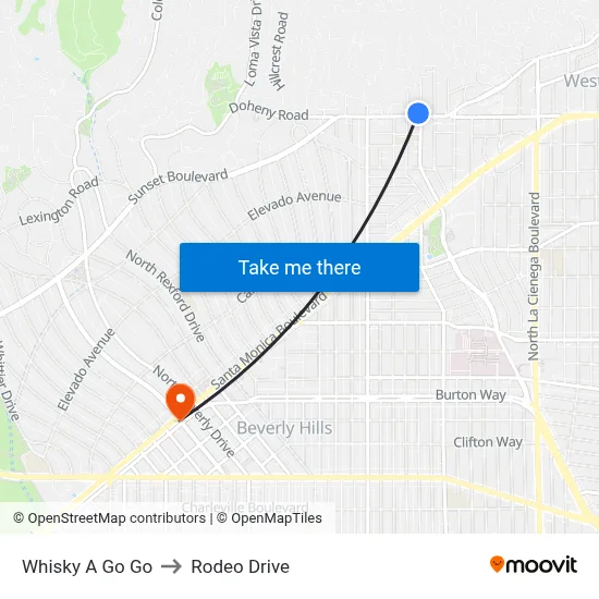 Whisky A Go Go to Rodeo Drive map