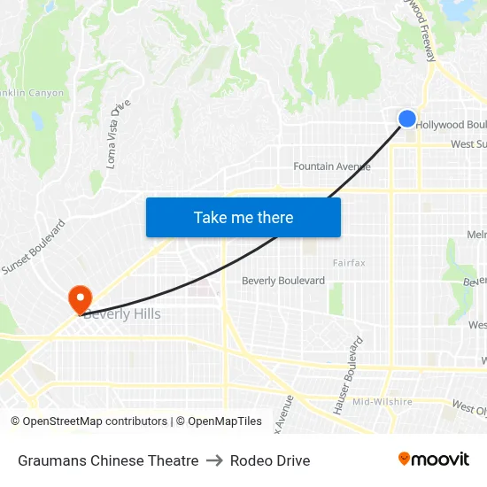 Graumans Chinese Theatre to Rodeo Drive map