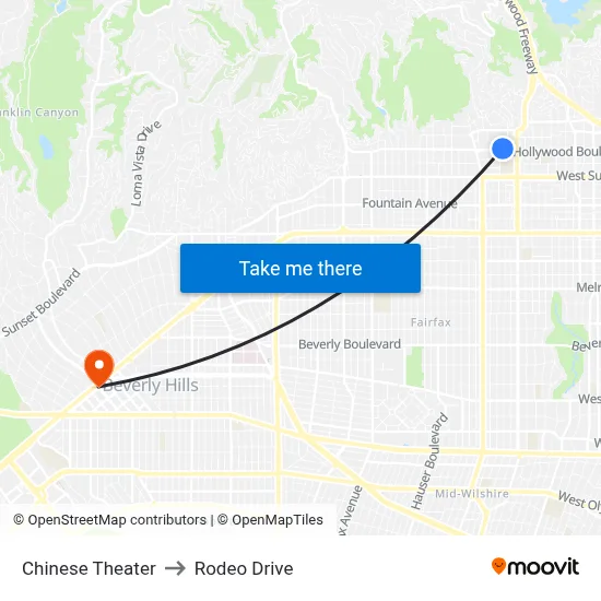 Chinese Theater to Rodeo Drive map