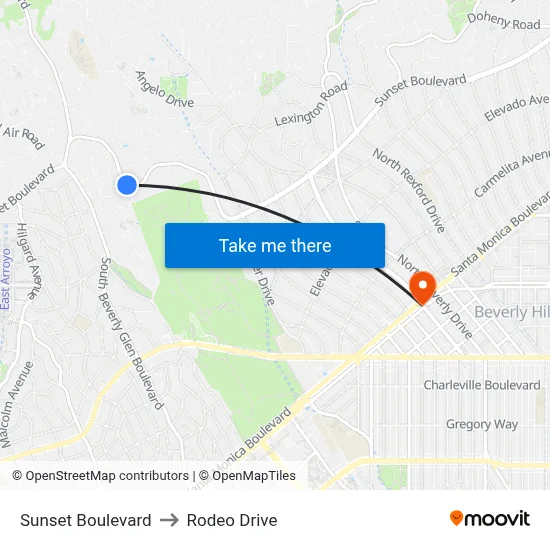 Sunset Boulevard to Rodeo Drive map