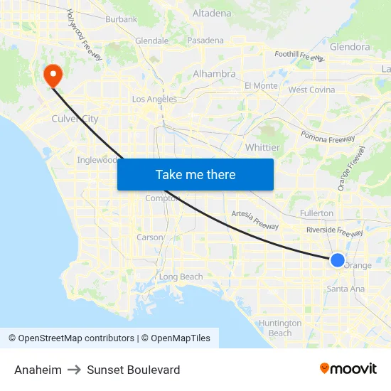 Anaheim to Sunset Boulevard map