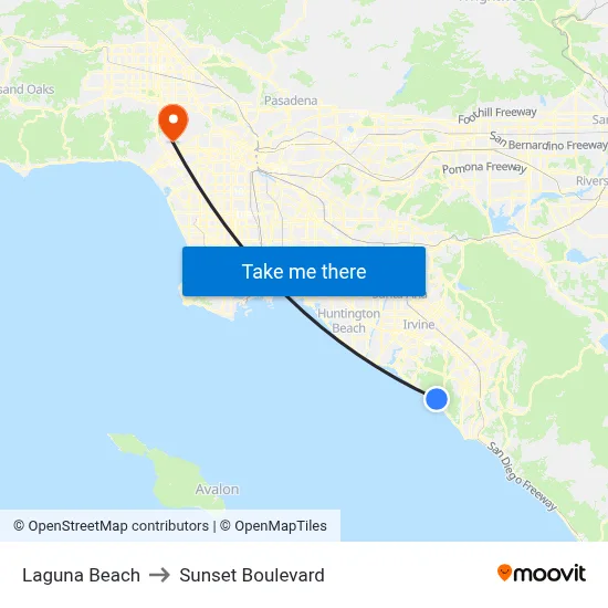 Laguna Beach to Sunset Boulevard map
