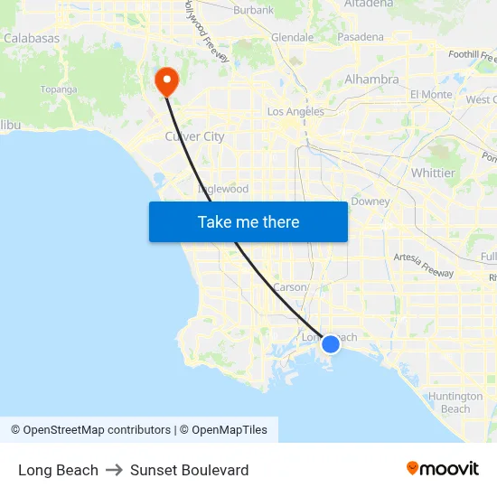 Long Beach to Sunset Boulevard map