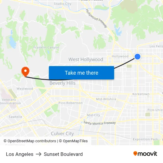 Los Angeles to Sunset Boulevard map